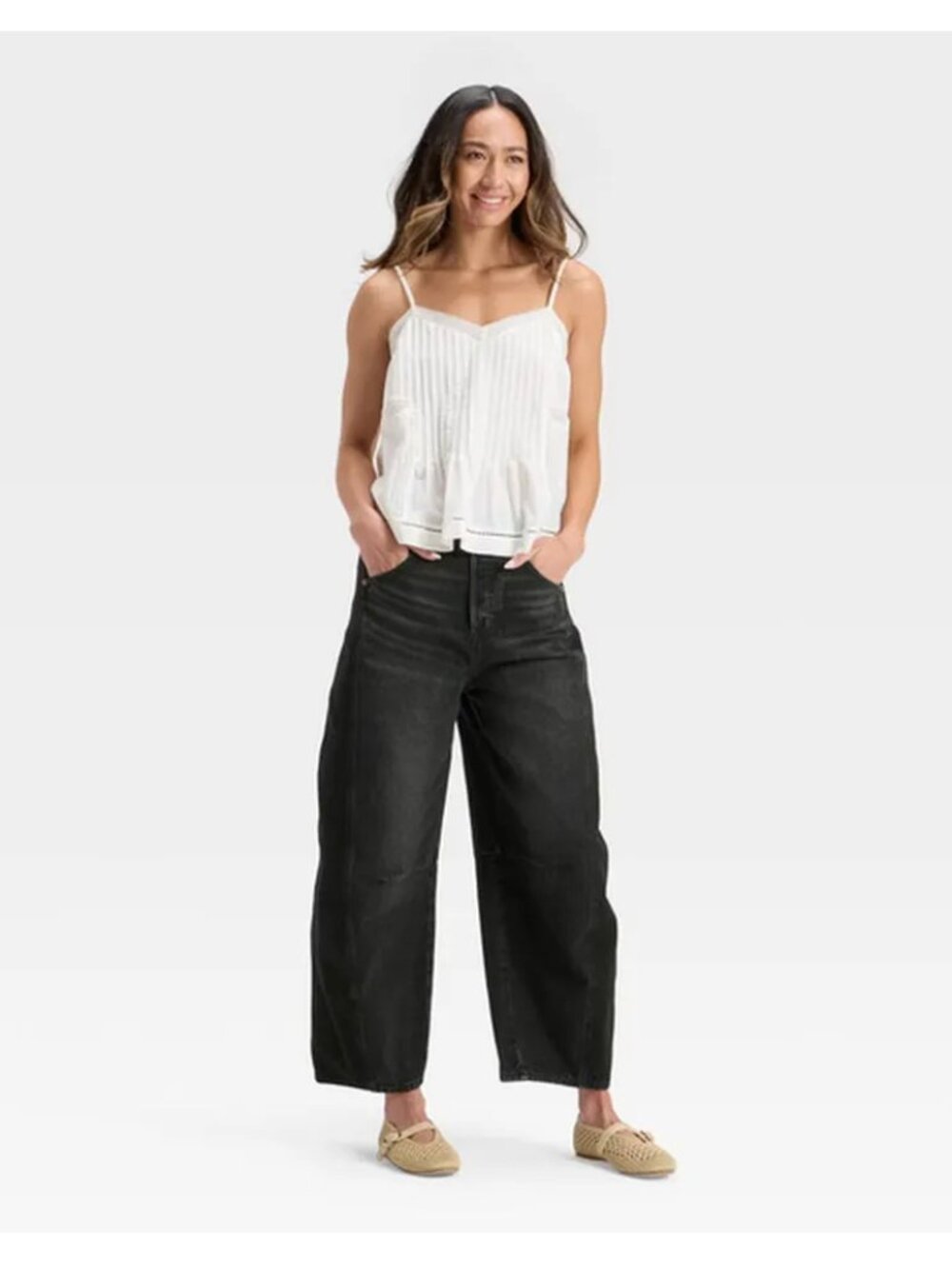High-Rise Curved Leg Barrel Jean